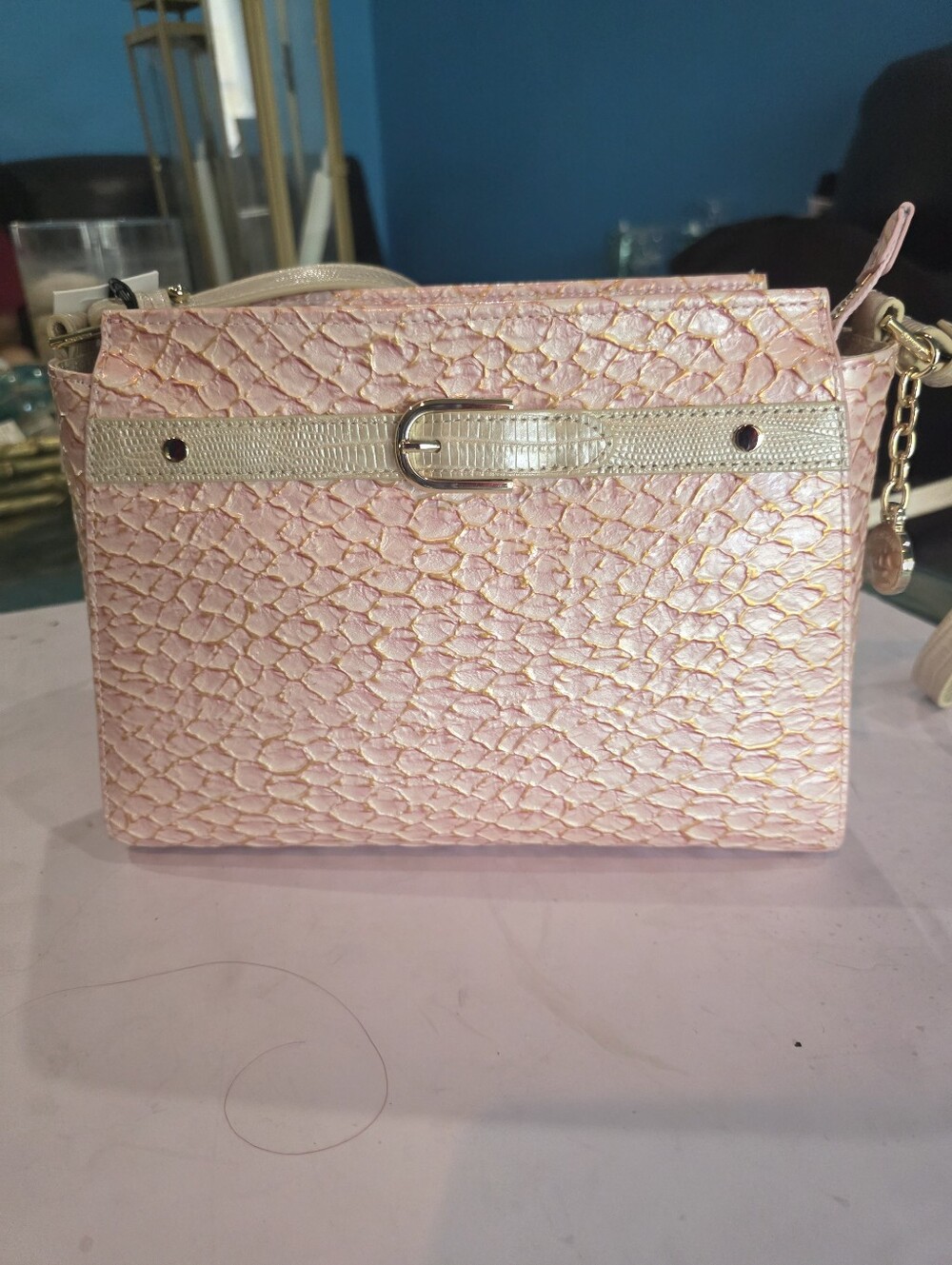 New Brahmin Hillary Pink Textured Crossbody Bag